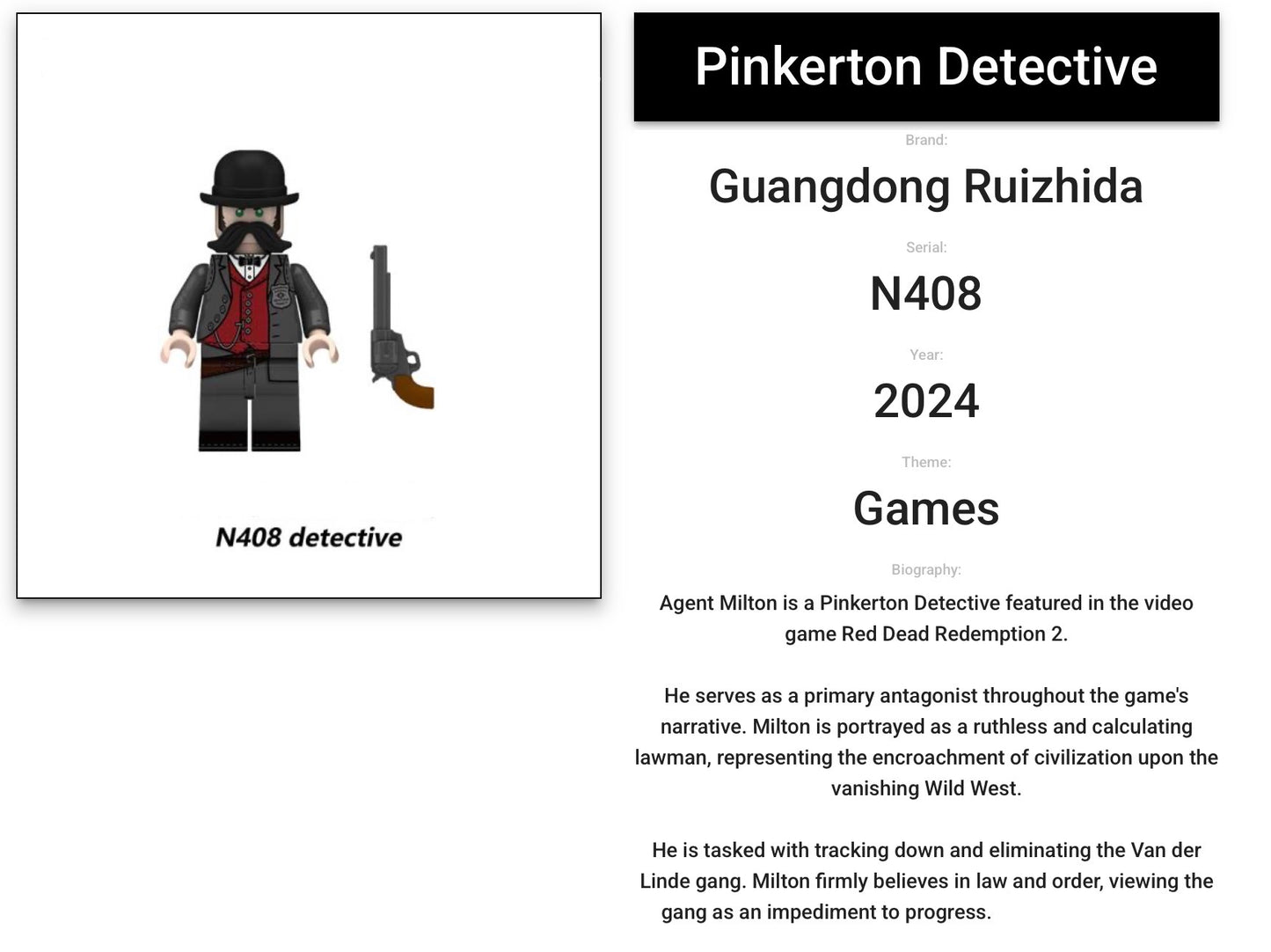 ⭐️⭐️⭐️MINIFIGURE RED DEAD REDEMPTION UNIVERS: Pinkerton Detective custom