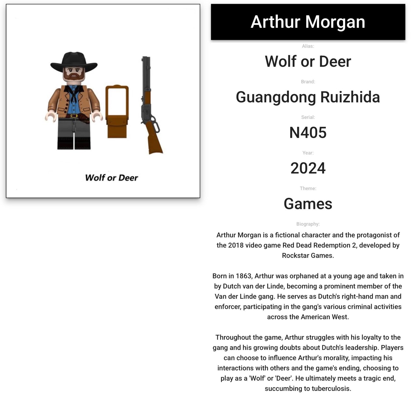 ⭐️⭐️⭐️MINIFIGURE RED DEAD REDEMPTION UNIVERS: Arthur Morgan custom