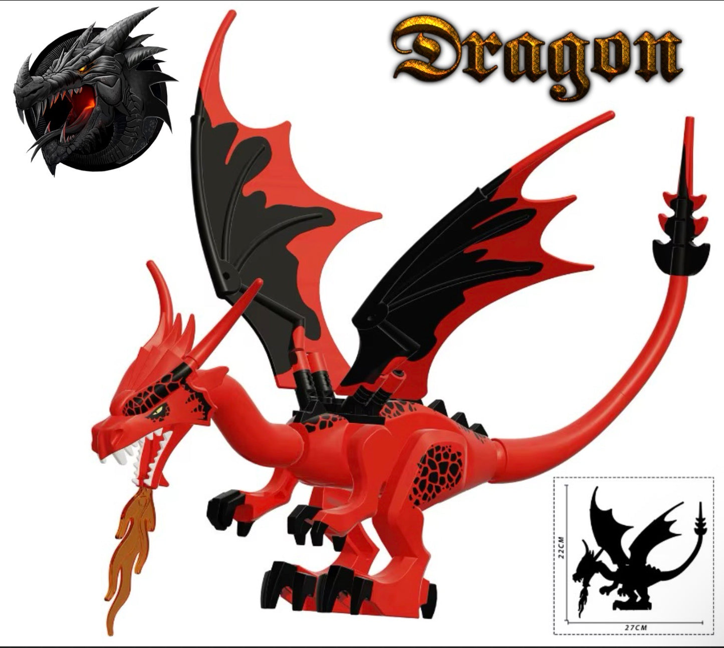 BIG MINIFIGURE FANTASY UNIVERS: DRAGON Hauteur 22CM Largeur 27CM custom
