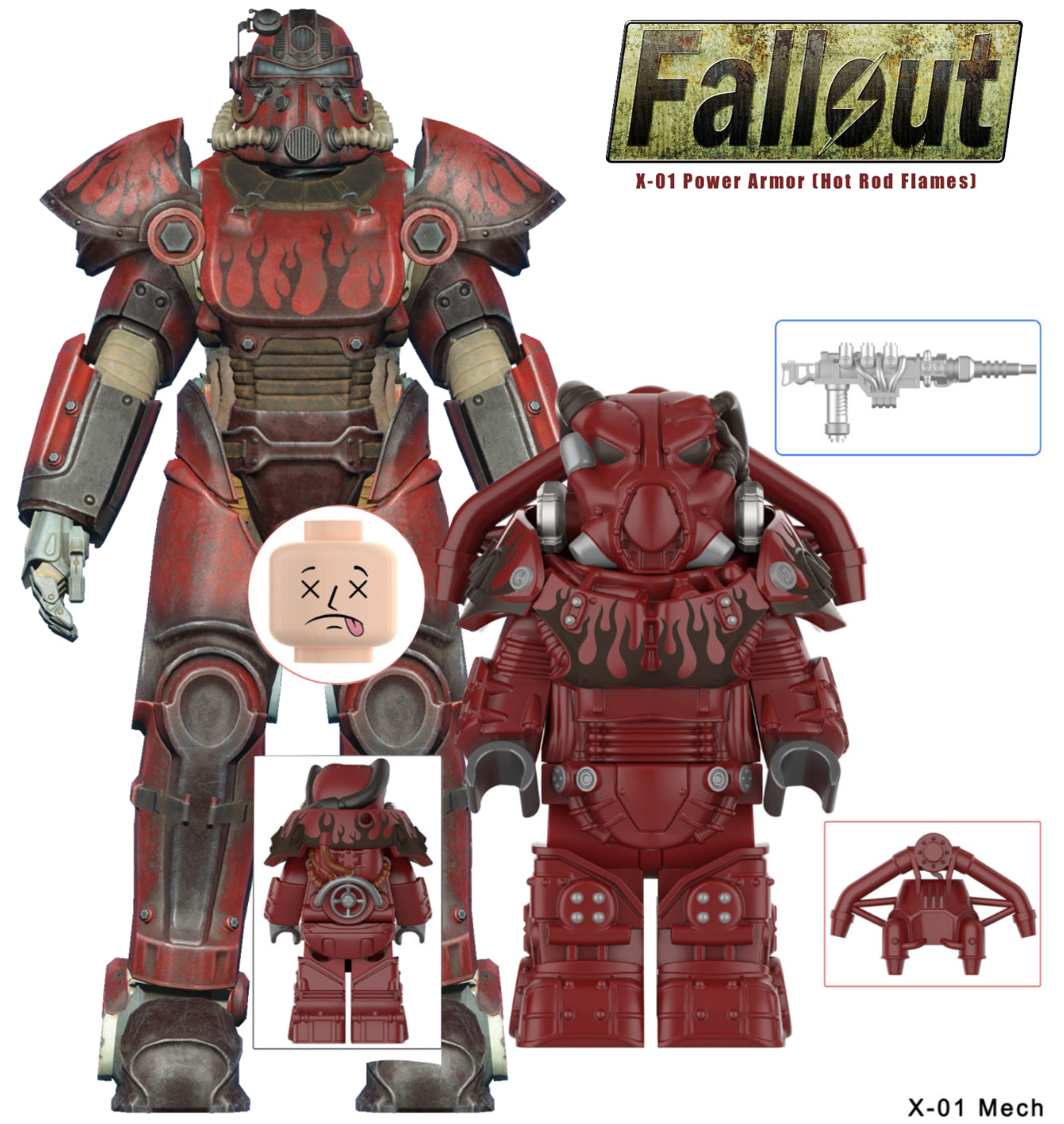 MINIFIGURE FALLOUT UNIVERS: X-01 Power Armor (Hot Rod Flames) CUSTOM