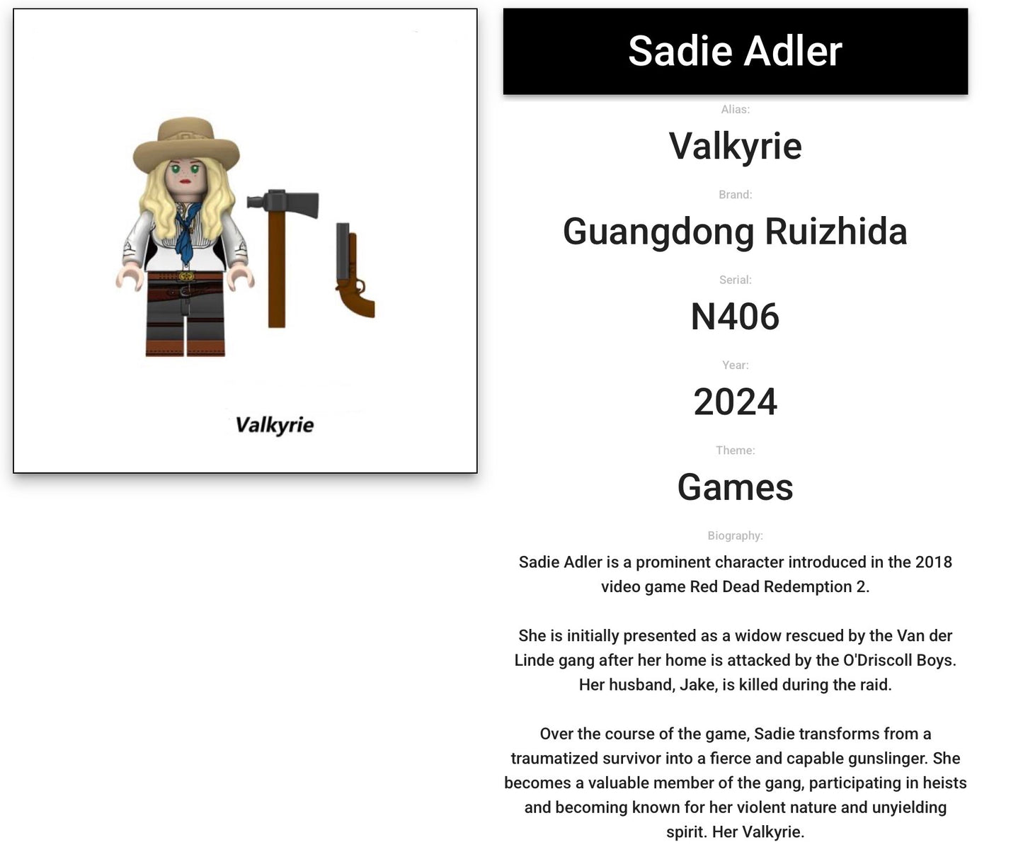 ⭐️⭐️⭐️MINIFIGURE RED DEAD REDEMPTION UNIVERS: Sadie Adler custom