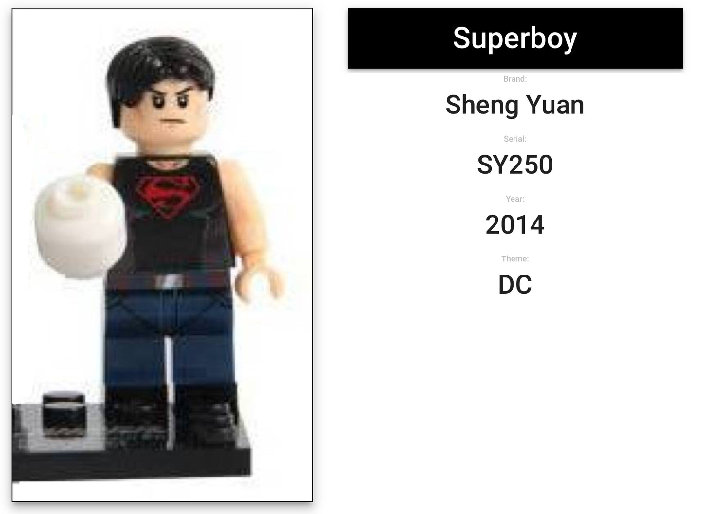 MINIFIGURE DC UNIVERS : YOUNG JUSTICE SUPERBOY custom (INTROUVABLE 2014 DERNIÈRE PIÈCE)