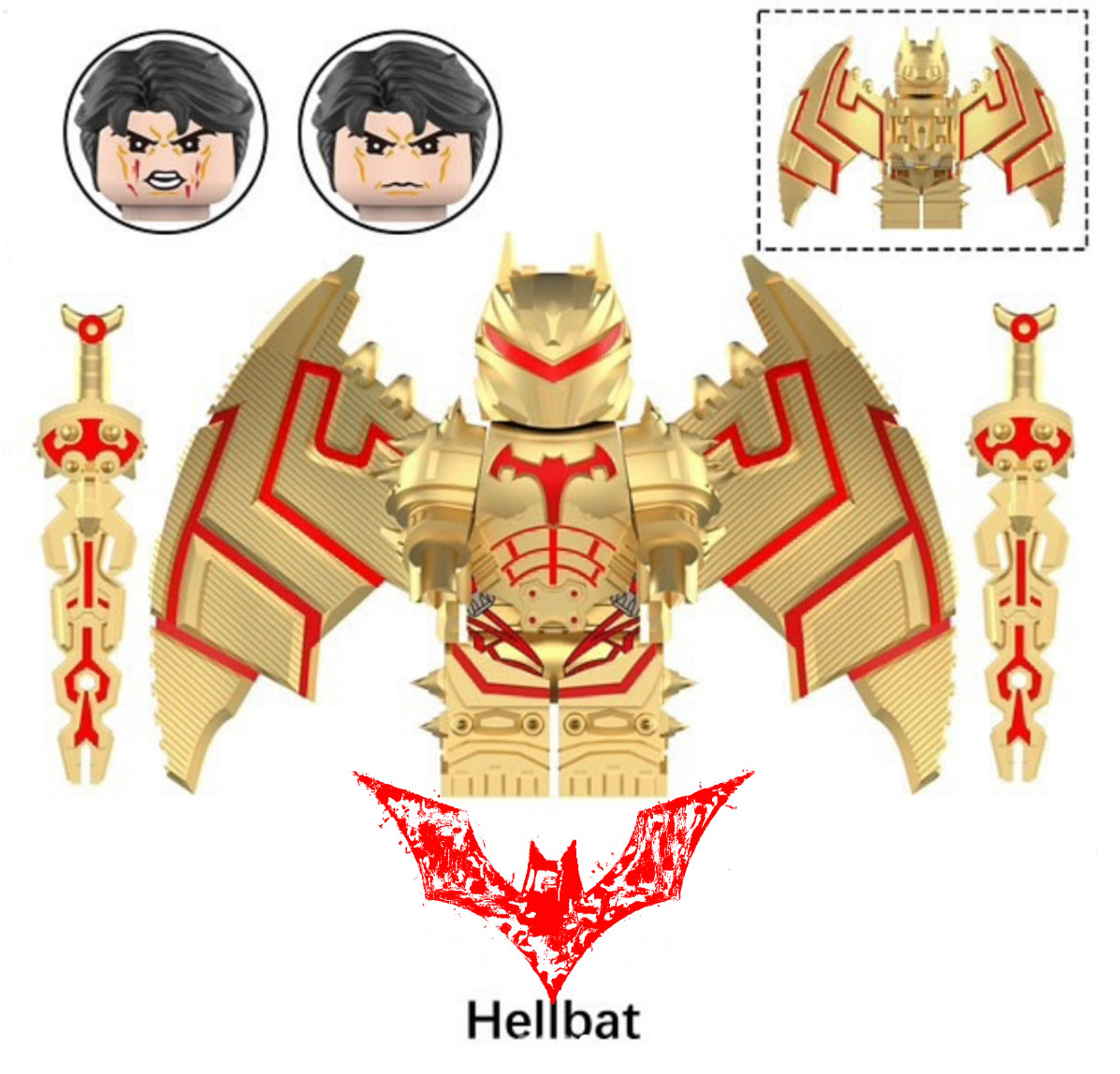 ♥️♥️♥️MINIFIGURE DC UNIVERS: BATMAN HELLBAT GOLD ♥️♥️♥️custom