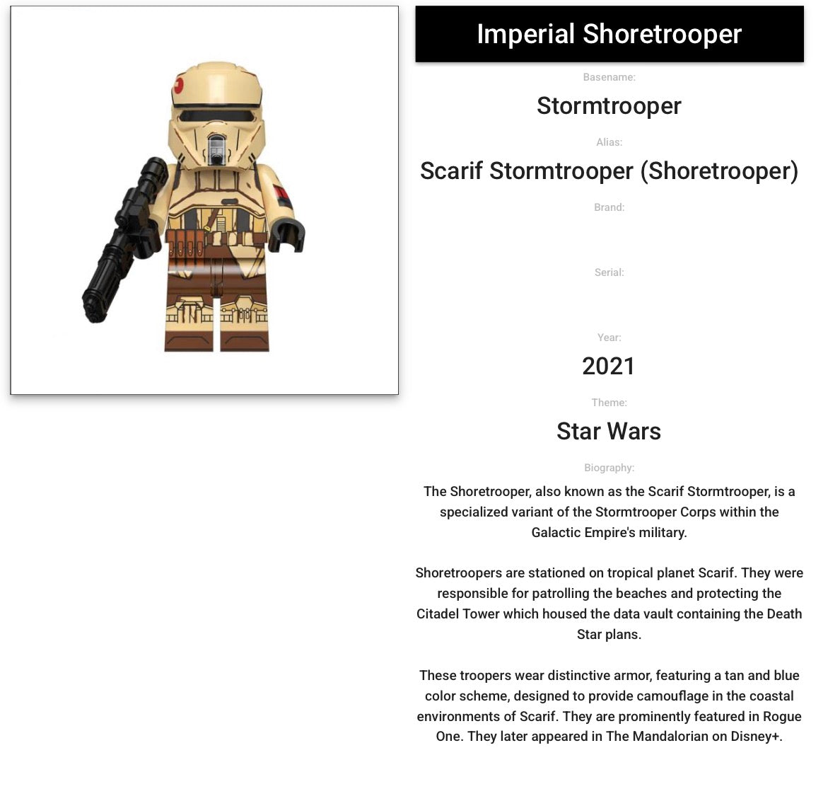 ⭐️⭐️⭐️MINIFIGURE STAR WARS UNIVERS DE 2021: SHORETROOPER "The Mandalorian" ⭐️⭐️⭐️Custom "RARE"
