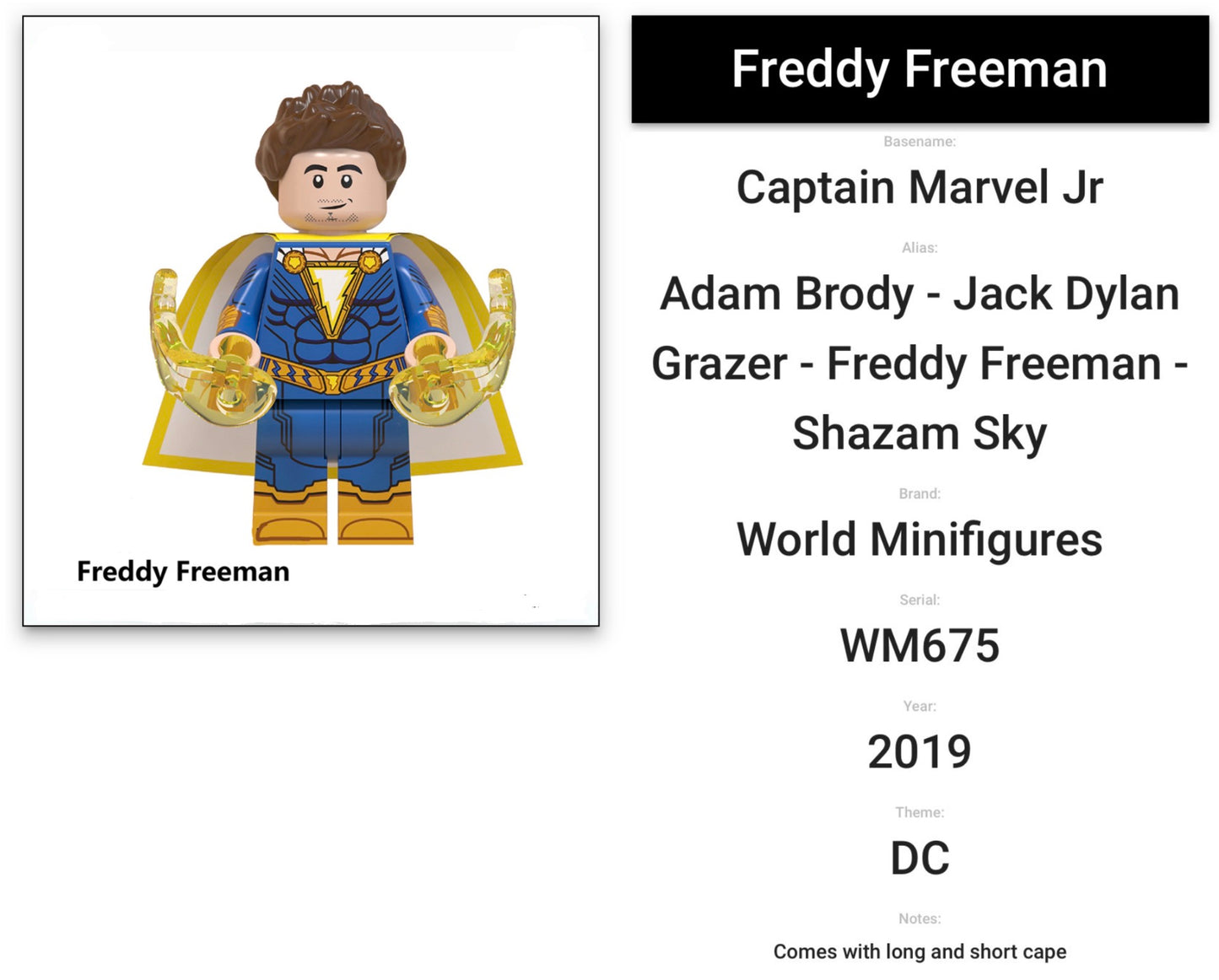 MINIFIGURE DC UNIVERS SHAZAM de 2019 : FREDDY FREEMAN Custom (Dernière pièce)