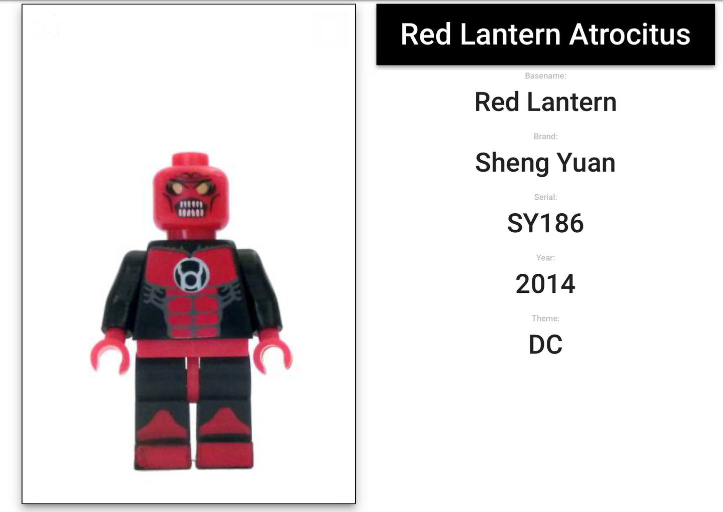 MINIFIGURE DC GREEN LANTERN UNIVERS : RED LANTERN ATROCITUS custom (Introuvable 2014 DERNIÈRE PIÈCE)
