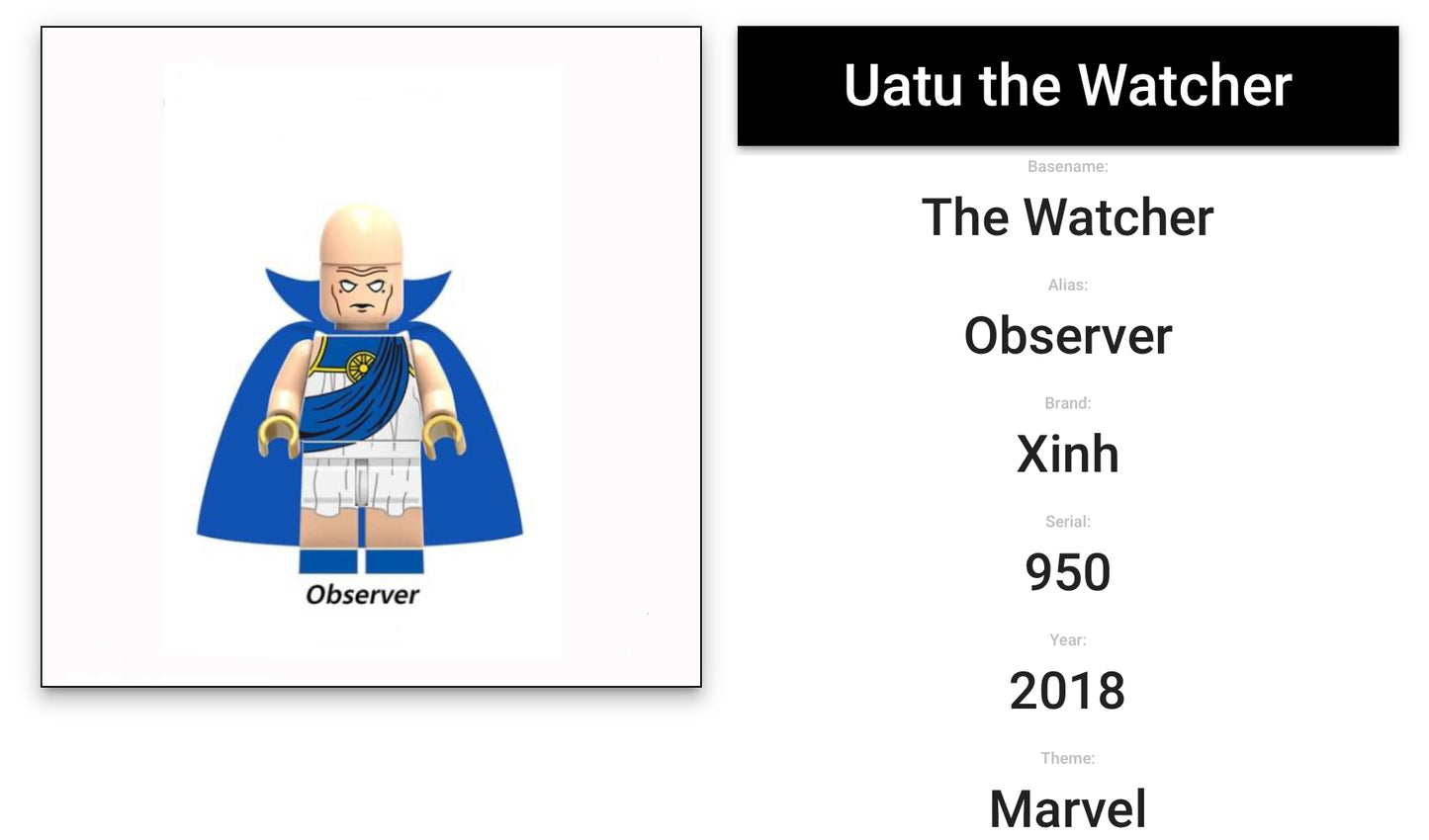 MINIFIGURE MARVEL UNIVERS : UATU THE WATCHER (RARE Figurine de 2018,dernière pièce) custom