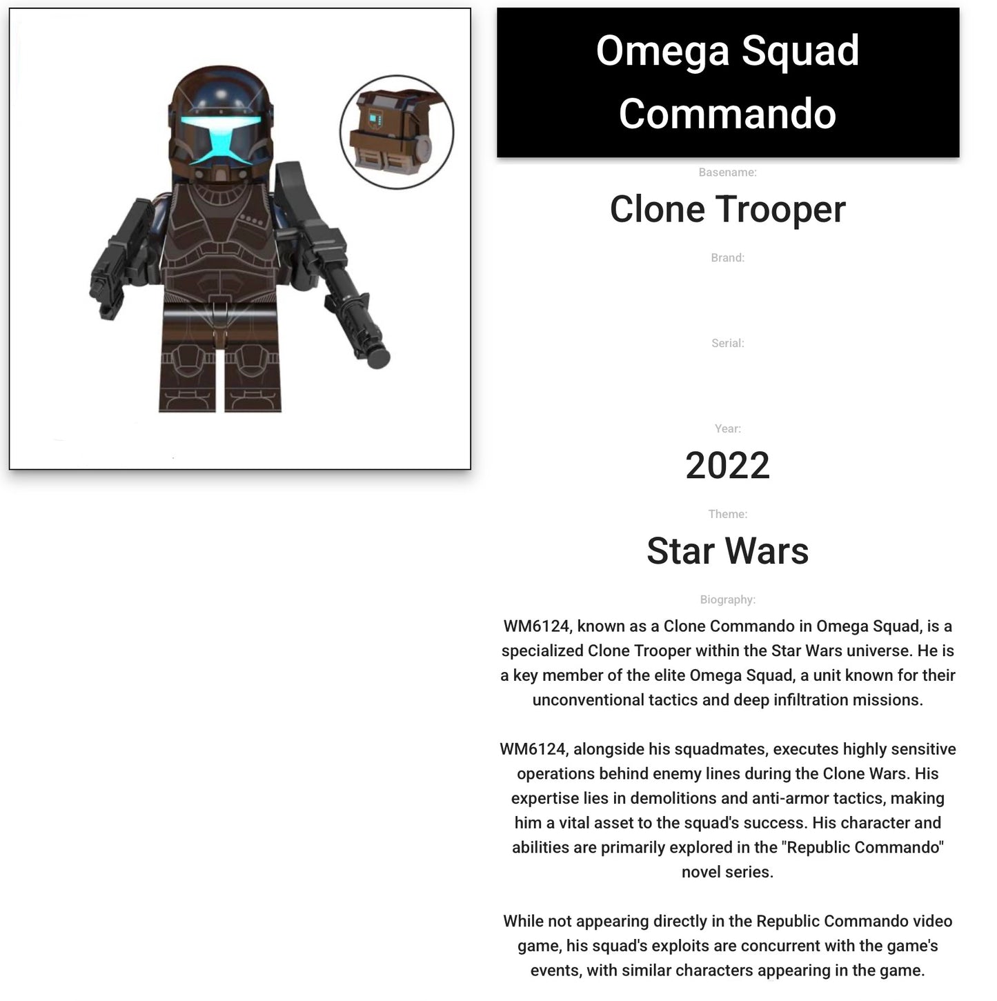 MINIFIGURE STAR WARS UNIVERS DE 2022: RÉPUBLIC COMMANDO OMEGA SQUAD custom