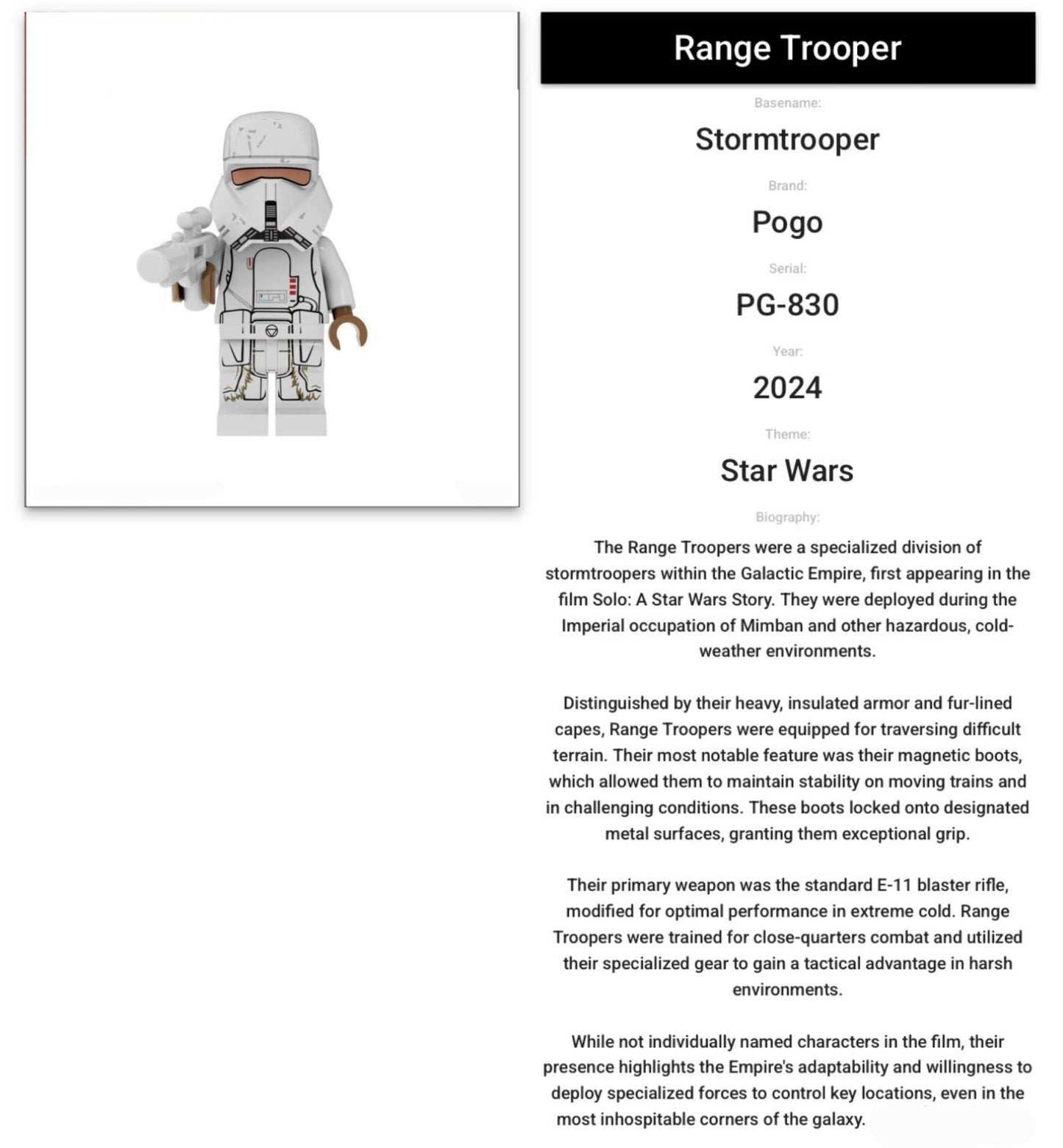 TRES RARE MINIFIGURE STAR WARS UNIVERS DE 2024: RANGE TROOPER CONVEYEX TRANSPORT(STAR WARS SOLO) custom