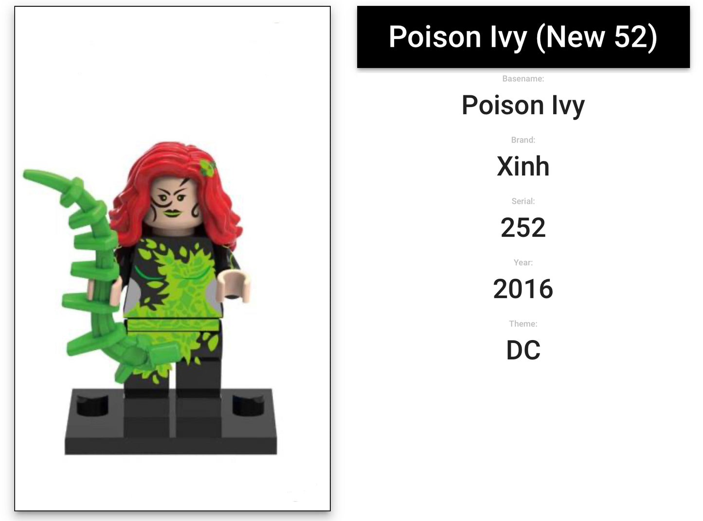 MINIFIGURE DC UNIVERS : POISON IVY custom (2018 DERNIÈRE PIÈCE)