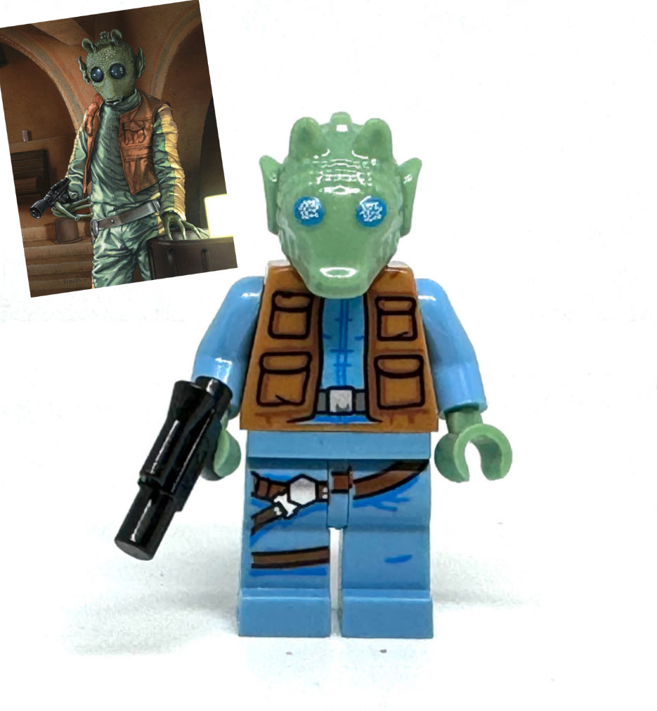 MINIFIGURE STAR WARS CANTINA UNIVERS: GREEDO "Rodien" custom ⚠️⚠️Quantité limitée⚠️⚠️