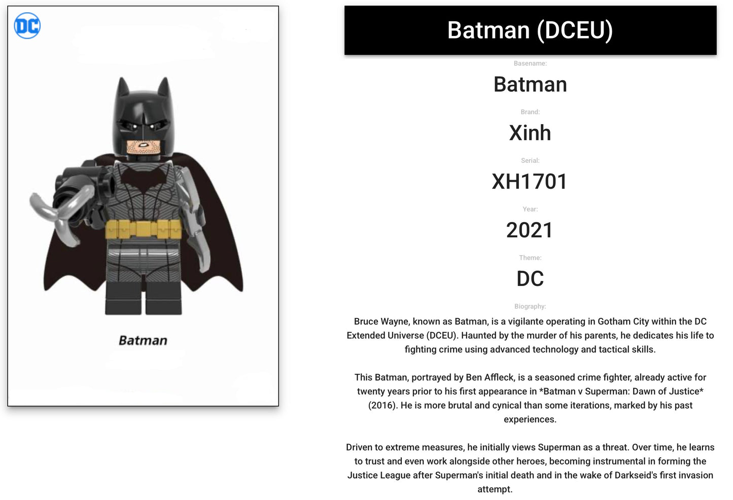 ⭐️⭐️⭐️MINIFIGURE DC UNIVERS DE 2021: BATMAN JUSTICE LEAGUE ⭐️⭐️⭐️CUSTOM ⚠️DERNIÈRE PIECE ⚠️