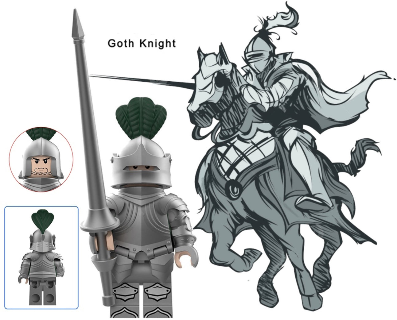 SUPERBE MINIFIGURE MÉDIÉVALE UNIVERS: GOTH KNIGHT (version A) Custom