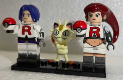 "INTROUVABLE " ♥️♥️MINIFIGURES POKEMON LA TEAM ROCKET : Le trio Jessie, James et Miaouss ♥️♥️custom TOP2023/24