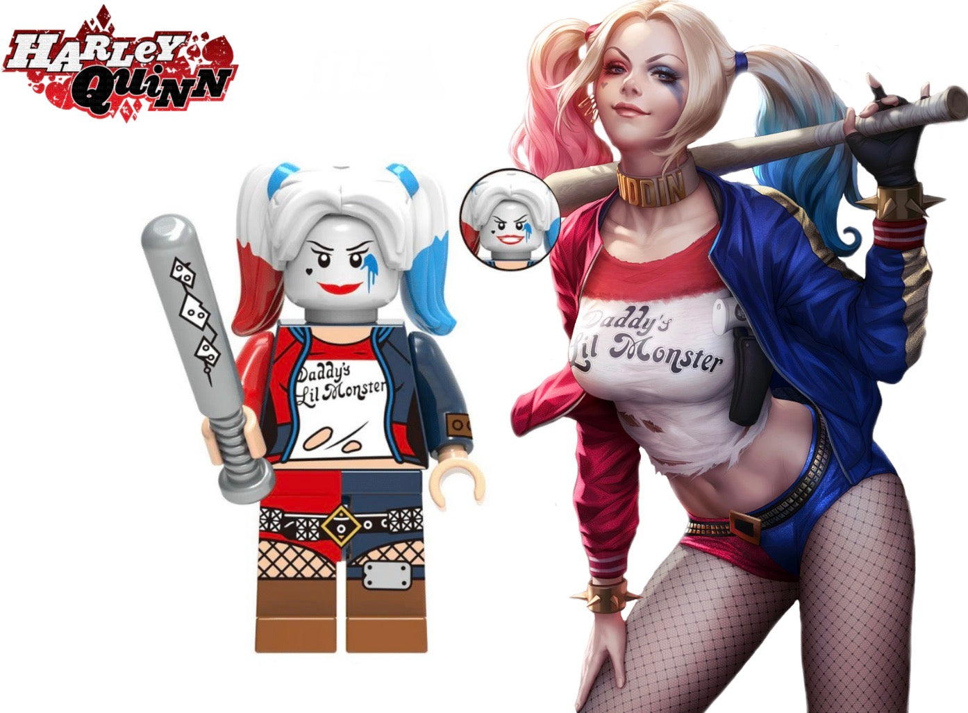 MINIFIGURE DC UNIVERS : HARLEY QUINN custom (Rare 2019 DERNIÈRE PIÈCE)