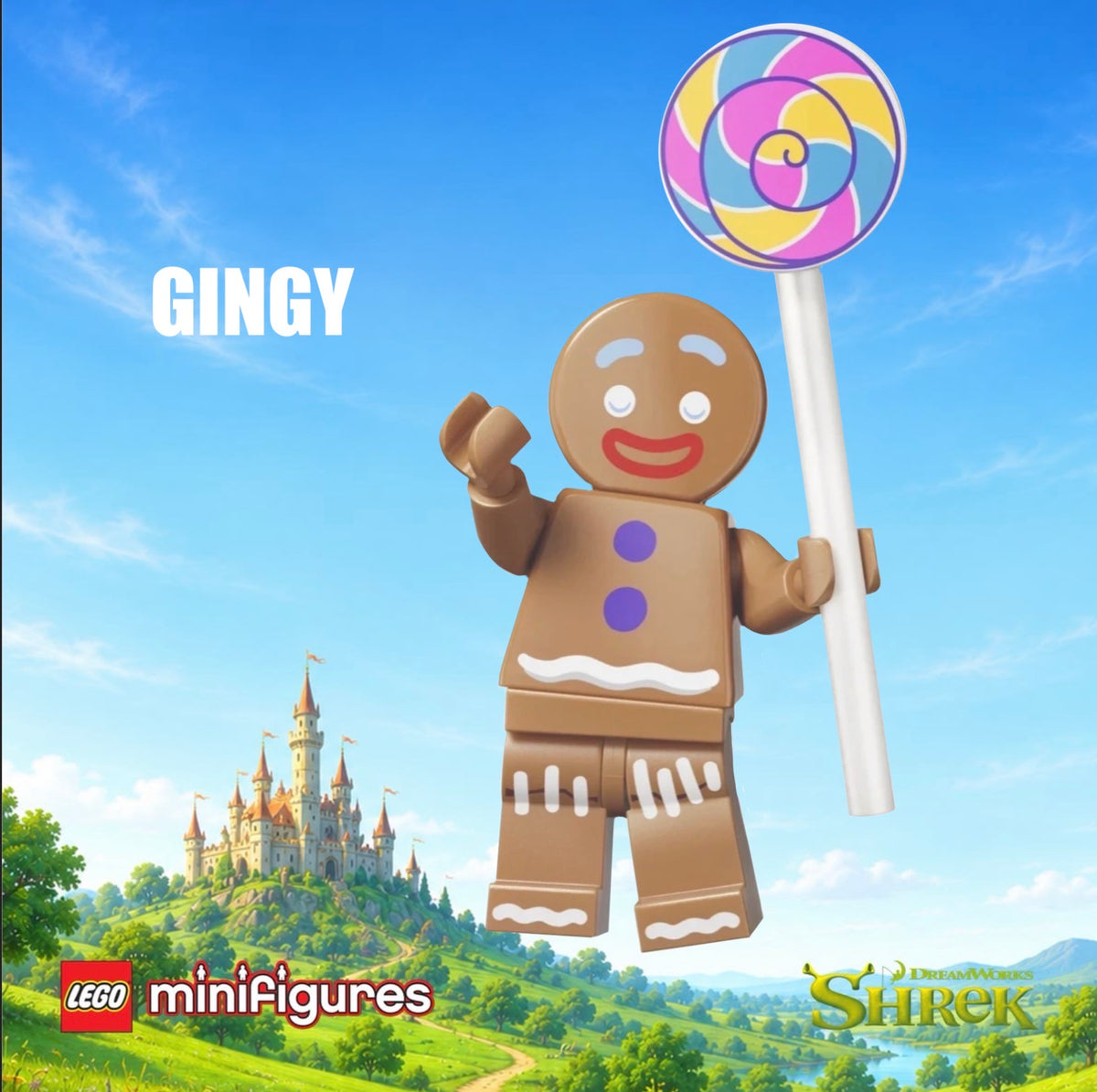 PREVENTE LEGO MINIFIGURE SÉRIES SHREK : GINGY "Socle+Fascicule inclus " Disponibilité fin septembre 2026