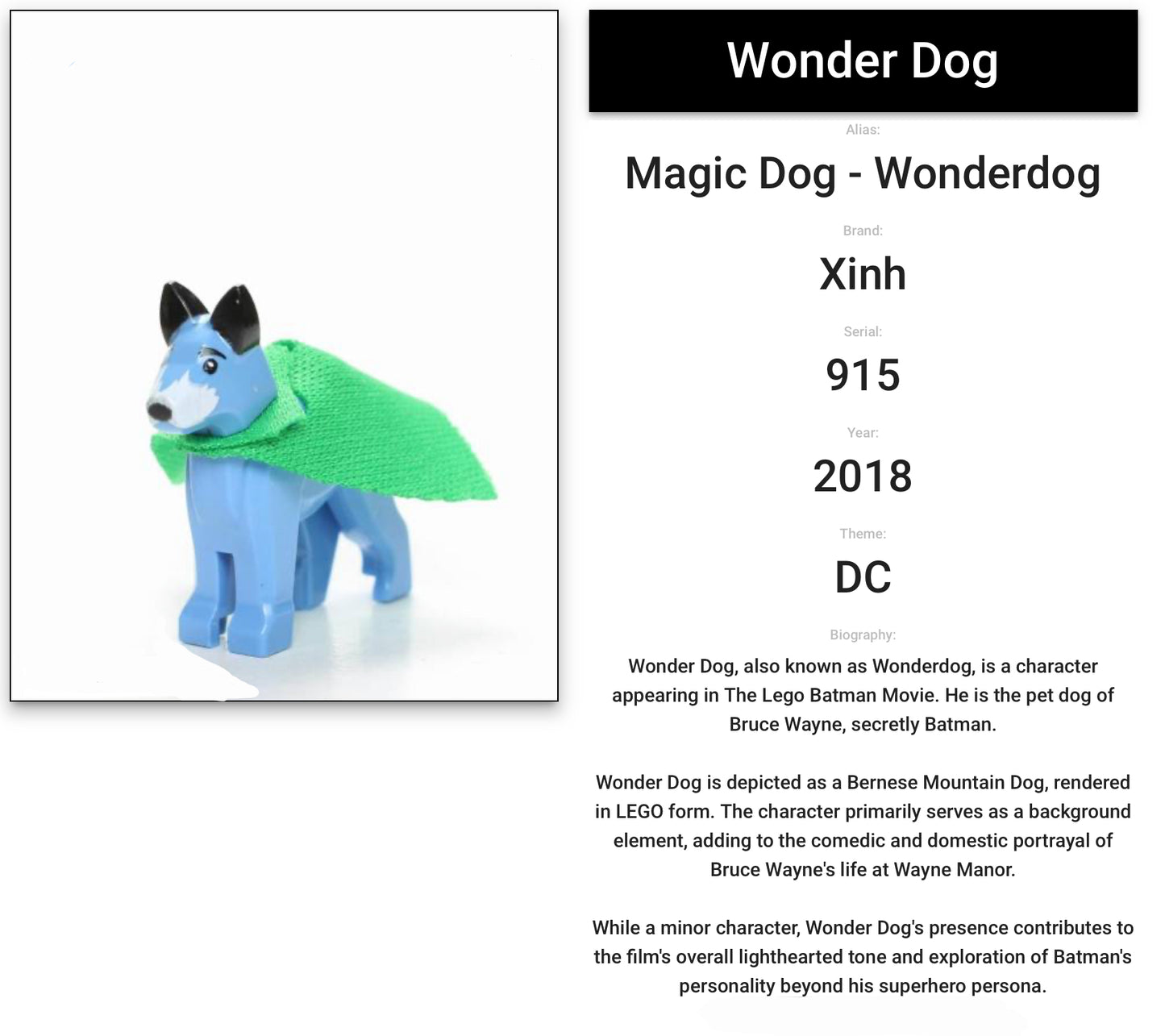 MINIFIGURE VINTAGE DC UNIVERS : wonder dog  (2018)custom