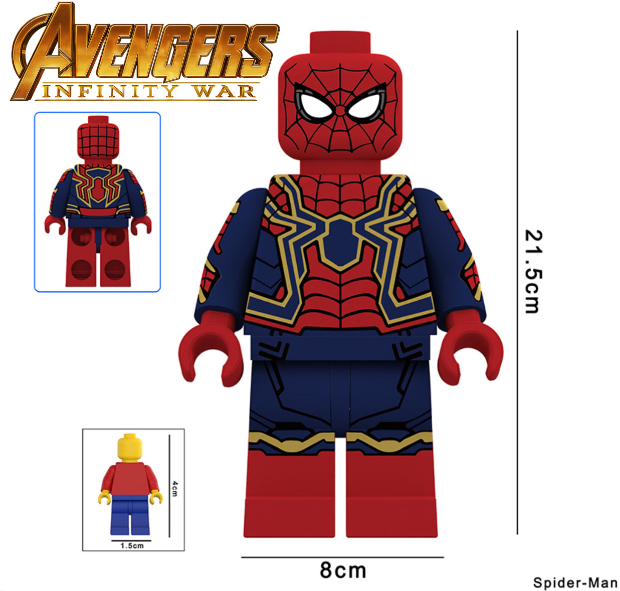 PREVENTE♥️♥️♥️GIANT MINIFIGURE MARVEL UNIVERS: SPIDERMAN AVENGERS INFINITY WAR 21,5CM ♥️♥️♥️custom Disponibilité Minifigures fin janvier 2026