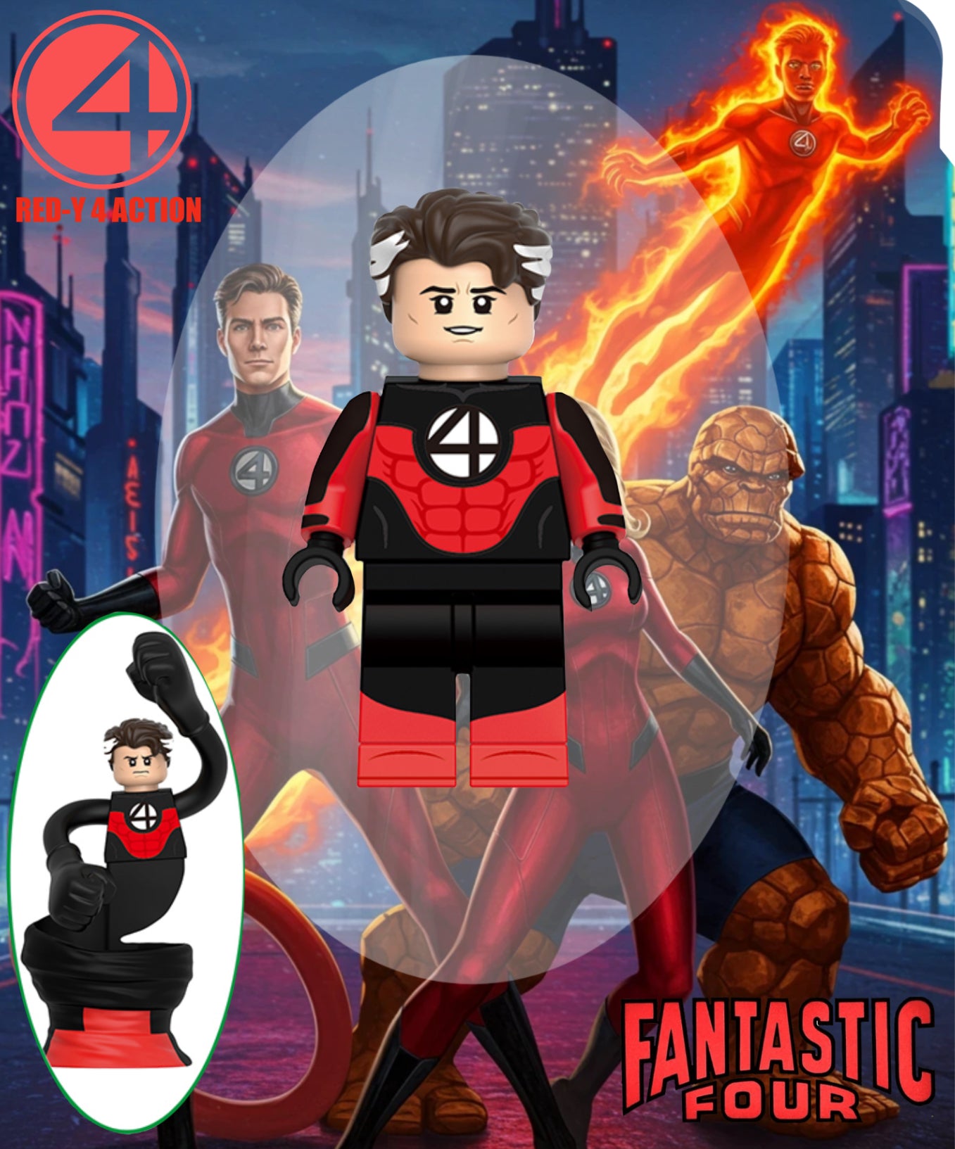 PREVENTE MINIFIGURE MARVEL UNIVERS: MISTER FANTASTIC RED-Y 4 ACTION custom Disponibilité octobre 2025