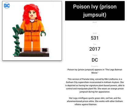 MINIFIGURE DC UNIVERS :POISON IVY (prison jumpsuit) Custom figurine de 2017