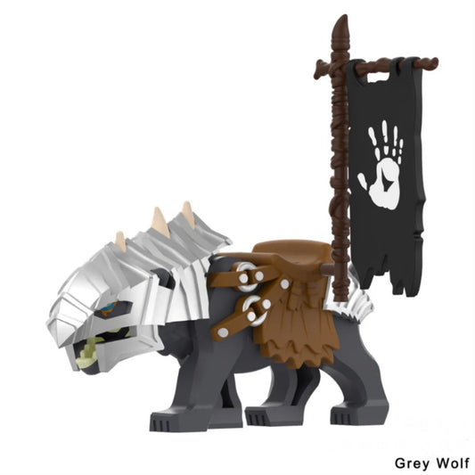 MINIFIGURE LORD OF THE RING/HOBBIT UNIVERS: WARG GREY WITH FLAG ORC CUSTOM