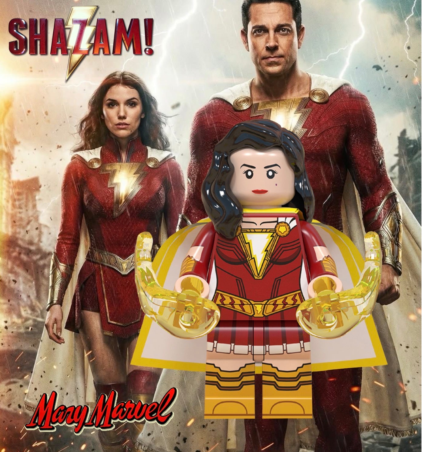 MINIFIGURE ⚠️⚠️INTROUVABLE DC UNIVERS SHAZAM ⚠️⚠️de 2019 :  MARY BRONDFIELD "Mary  Marvel" Custom (Dernière pièce)
