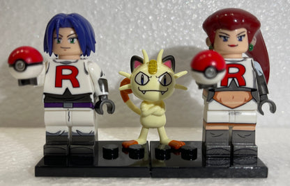 "INTROUVABLE " ♥️♥️MINIFIGURES POKEMON LA TEAM ROCKET : Le trio Jessie, James et Miaouss ♥️♥️custom TOP2023/24