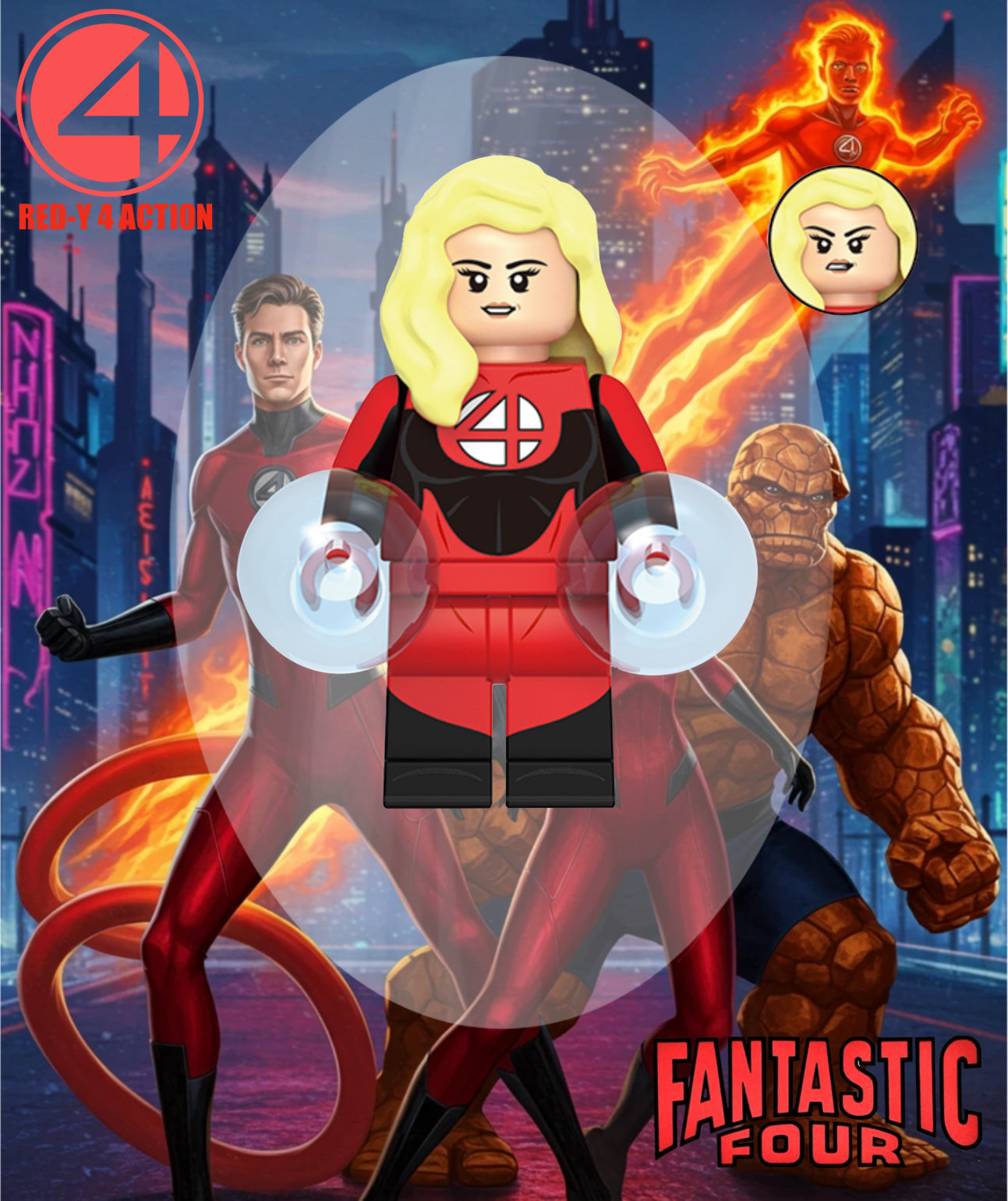 PREVENTE MINIFIGURE MARVEL UNIVERS: INVISIBLE WOMAN RED-Y 4 ACTION custom Disponibilité octobre 2025