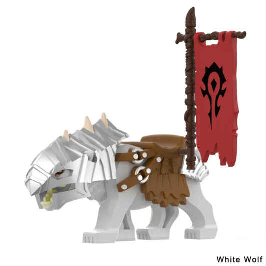MINIFIGURE LORD OF THE RING/HOBBIT UNIVERS: WARG WHITE WITH FLAG ORC CUSTOM