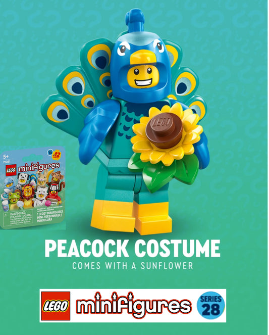 PREVENTE MINIFIGURE SÉRIES 28: PEACOCK COSTUME "socle+fascicule" custom Disponibilité mi-janvier 2026
