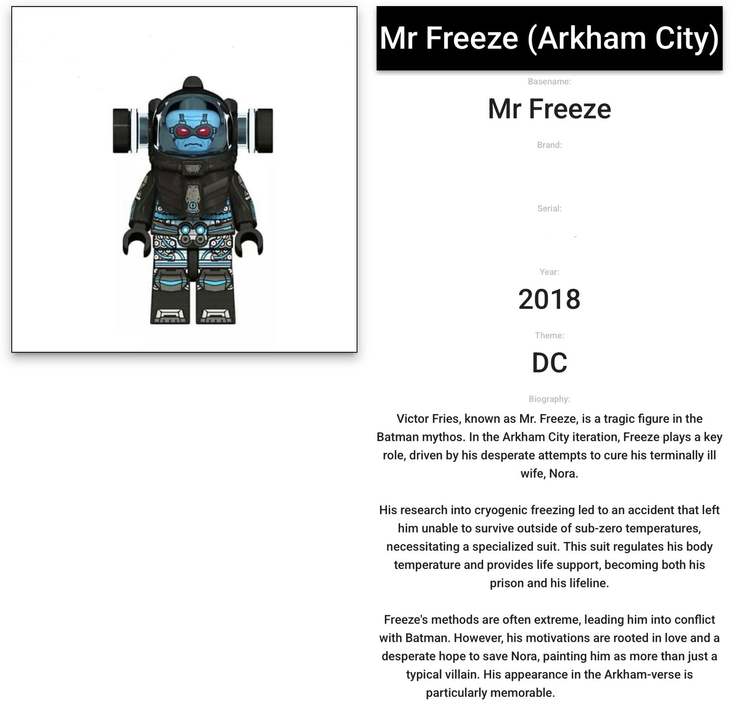 MINIFIGURE DC UNIVERS DE 2018: MR FREEZE custom ⚠️TRÈS RARE ⚠️Dernière pièce