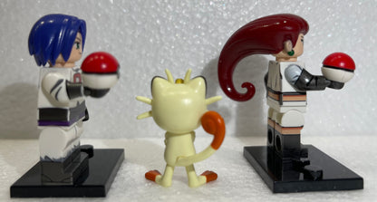 "INTROUVABLE " ♥️♥️MINIFIGURES POKEMON LA TEAM ROCKET : Le trio Jessie, James et Miaouss ♥️♥️custom TOP2023/24