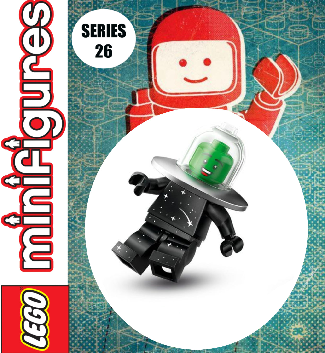 MINIFIGURE SPACE SÉRIES 26: Alien in UFO Costume "socle+fascicule" custom