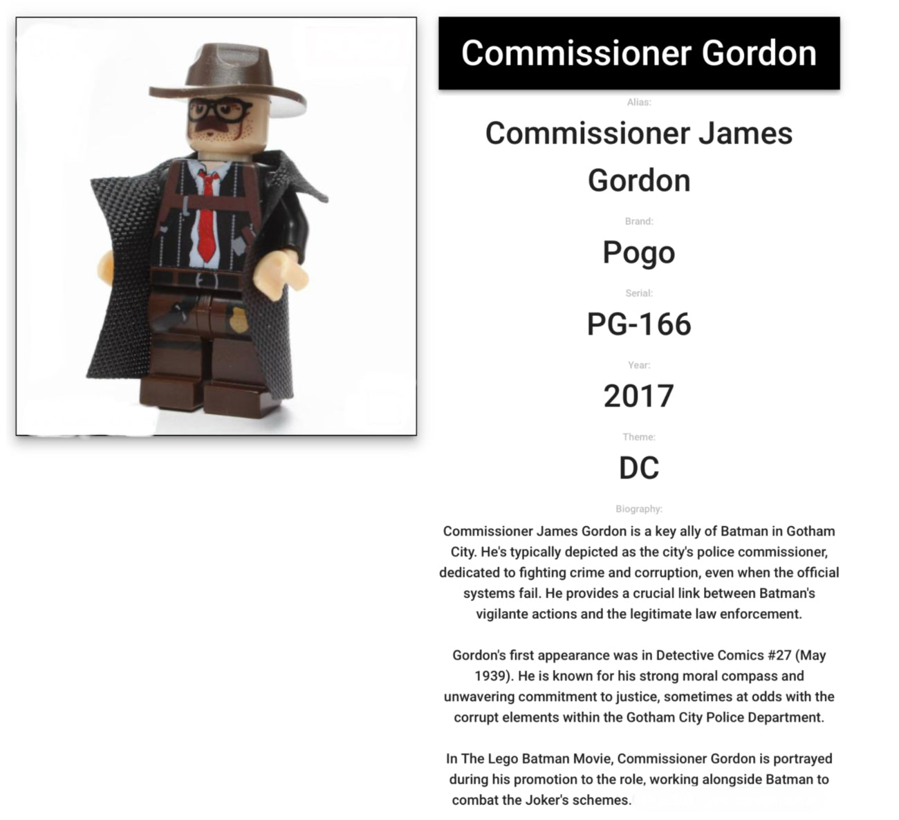 MINIFIGURE VINTAGE DC UNIVERS : COMMISSAIRE JAMES GORDON (2017)custom