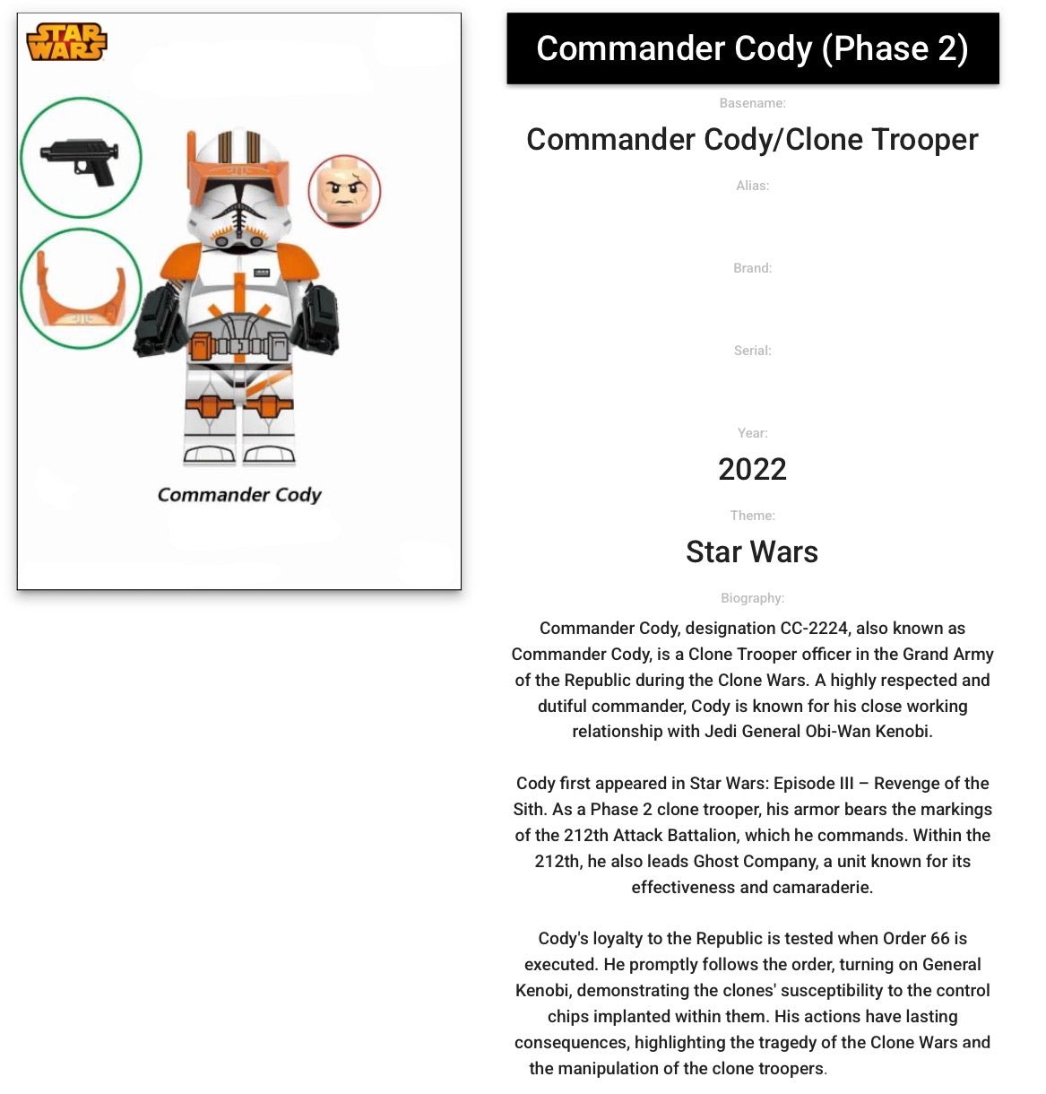 MINIFIGURE STAR WARS UNIVERS DE 2022: CLONETROOPER COMMANDER CODY custom