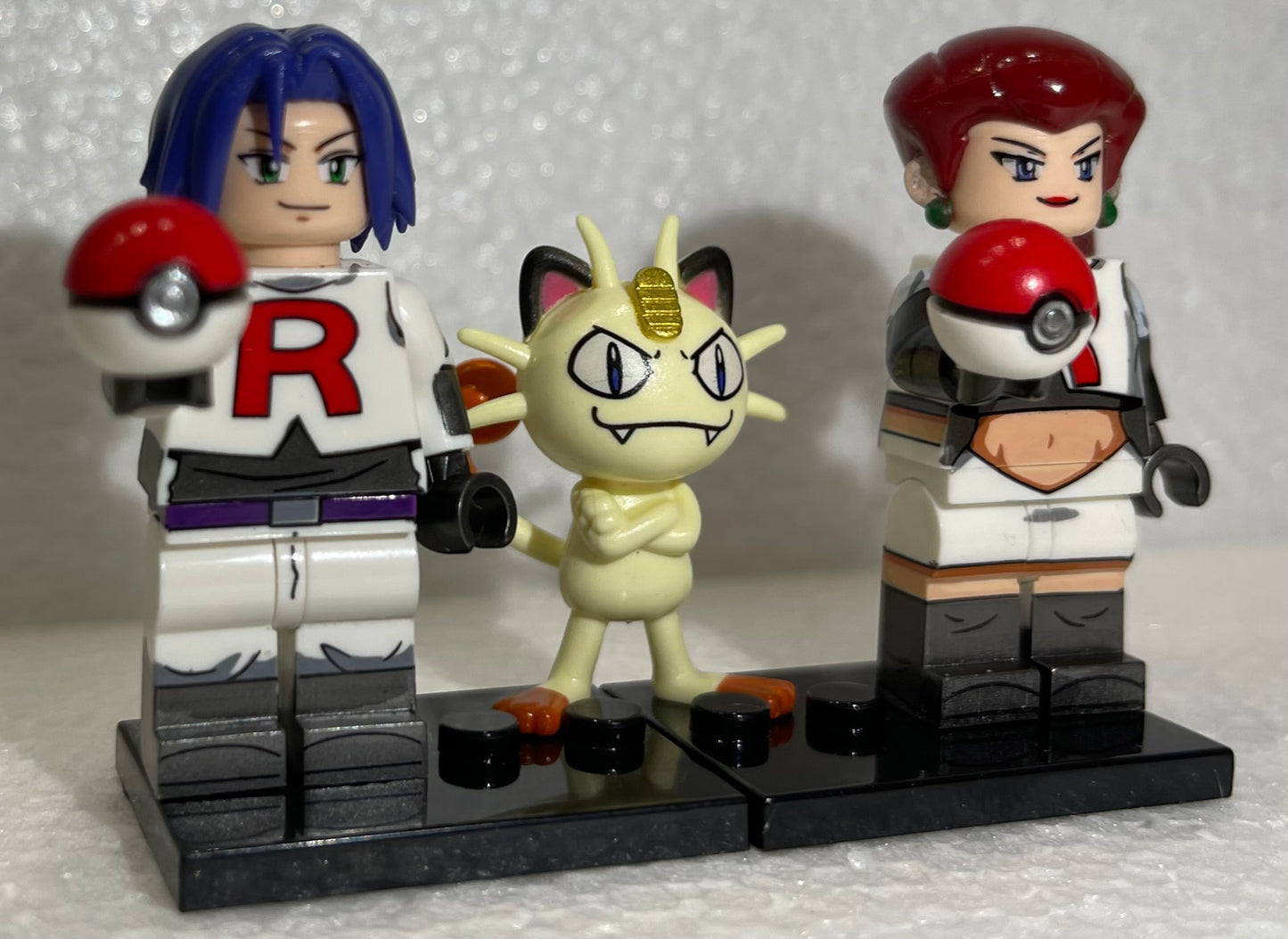 "INTROUVABLE " ♥️♥️MINIFIGURES POKEMON LA TEAM ROCKET : Le trio Jessie, James et Miaouss ♥️♥️custom TOP2023/24