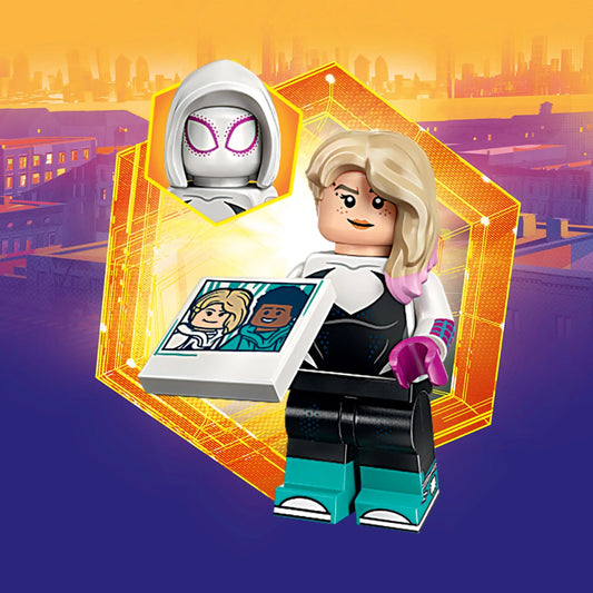 PREVENTE LEGO MINIFIGURE SÉRIES ACROSS THE SPIDER-VERSE : GWEN STACY "Socle+Fascicule inclus " Disponibilité mi-septembre 2025