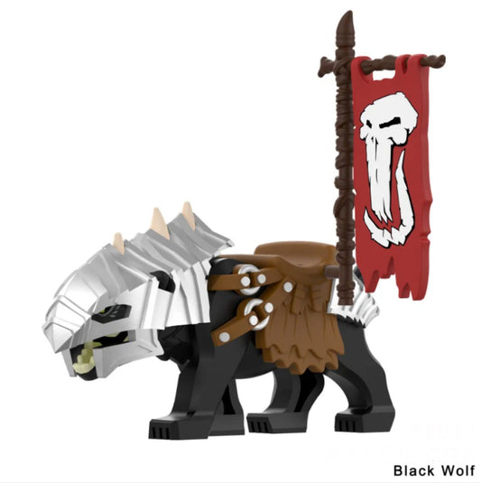 MINIFIGURE LORD OF THE RING/HOBBIT UNIVERS: WARG BLACK WITH FLAG ORC CUSTOM