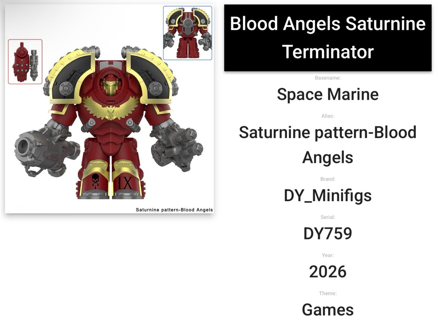 ⭐️⭐️⭐️BIG MINIFIGURE WARHAMMER 40K UNIVERS: SATURNINE PATTERN-BLOOD ANGELS ⭐️⭐️⭐️custom