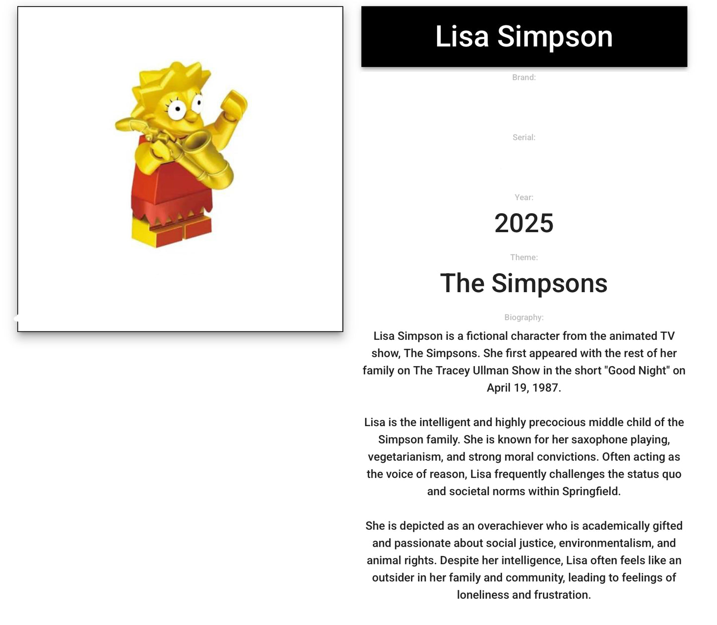 MINIFIGURE THE SIMPSON UNIVERS : LISA SIMPSON custom