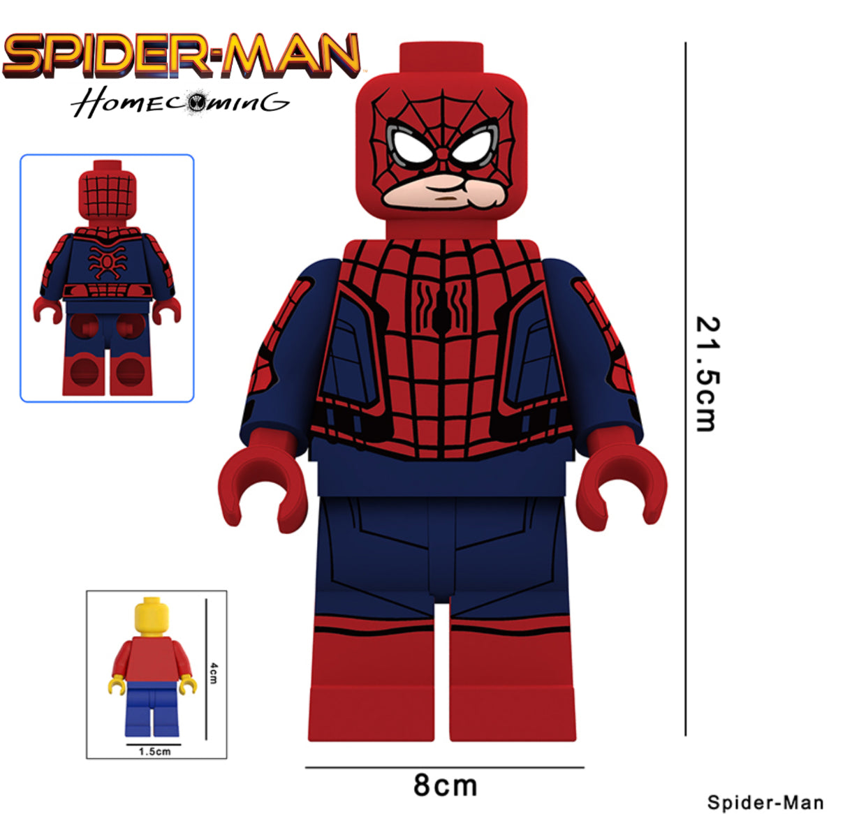 PREVENTE♥️♥️♥️GIANT MINIFIGURE MARVEL UNIVERS: SPIDERMAN HOME COMING 21,5CM ♥️♥️♥️custom Disponibilité Minifigures fin janvier 2026