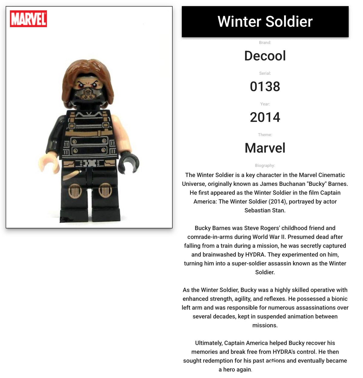 INTROUVABLE MINIFIGURE MARVEL UNIVERS DE 2014: WINTER SOLDIER custom ⚠️Derniers articles en stock⚠️