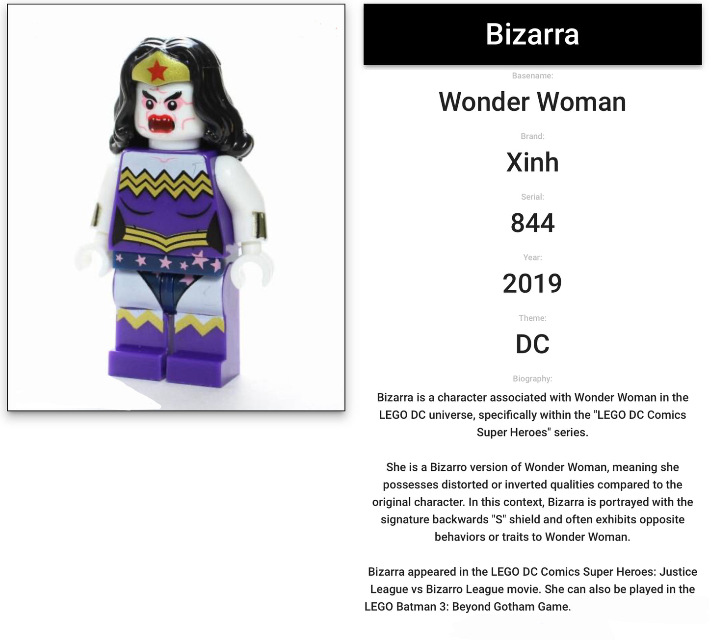MINIFIGURE VINTAGE DC UNIVERS : BIZARRA WONDER WOMAN (2019)custom