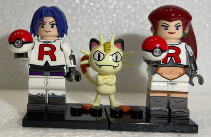 "INTROUVABLE " ♥️♥️MINIFIGURES POKEMON LA TEAM ROCKET : Le trio Jessie, James et Miaouss ♥️♥️custom TOP2023/24