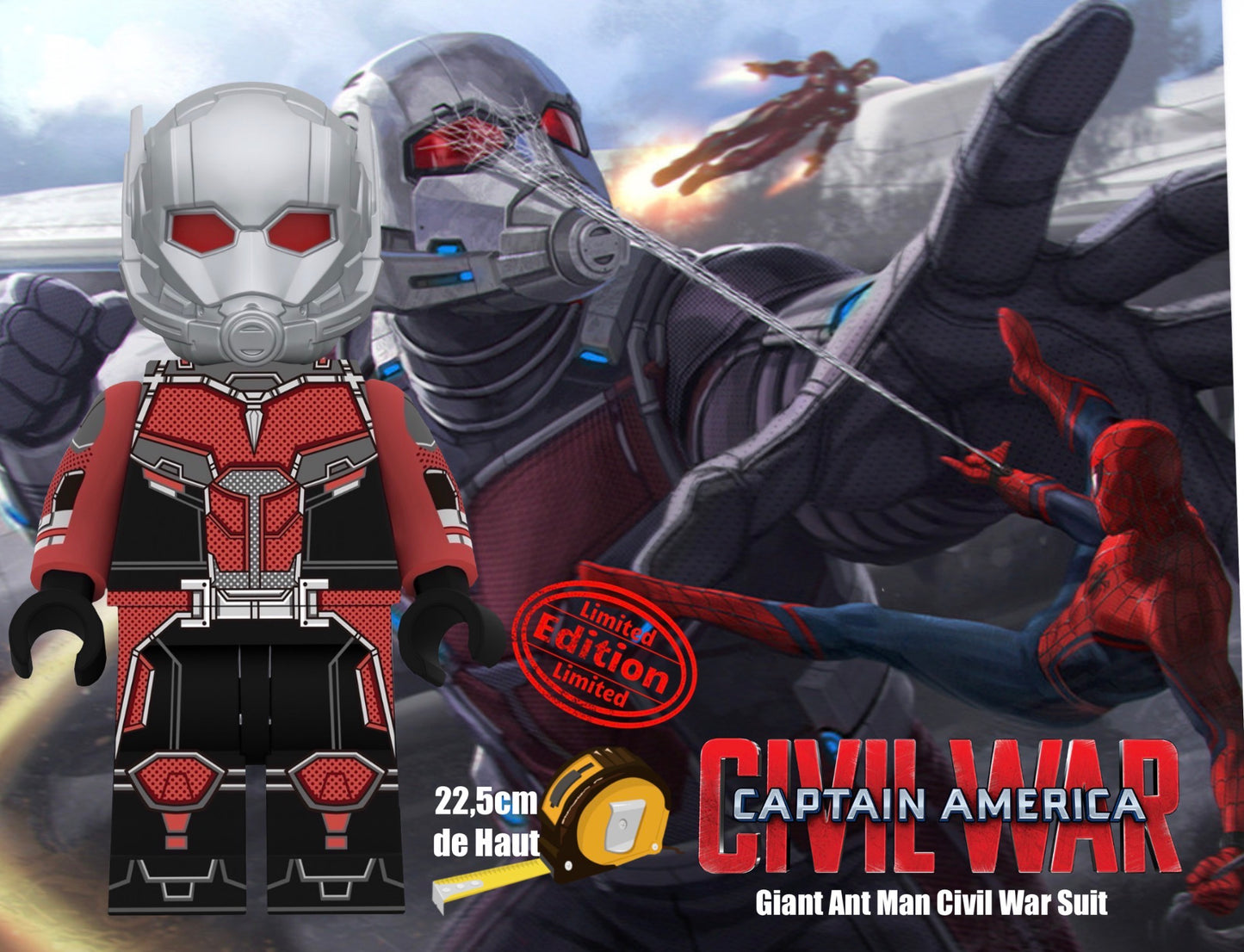 PRÉVENTE GIANT MINIFIGURE MARVEL UNIVERS: GIANT ANT MAN CIVIL WAR SUIT 22,5cm  custom Disponibilité mi-septembre 2026