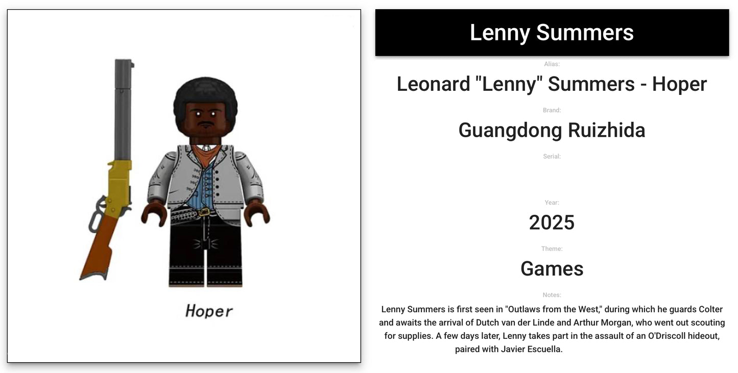 ⭐️⭐️⭐️MINIFIGURE RED DEAD REDEMPTION UNIVERS: Lenny Summers ⭐️⭐️⭐️Custom