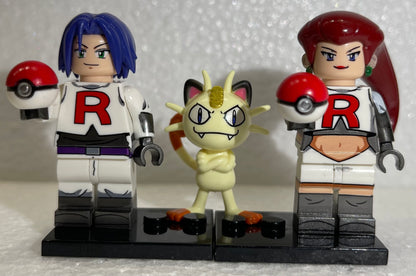 "INTROUVABLE " ♥️♥️MINIFIGURES POKEMON LA TEAM ROCKET : Le trio Jessie, James et Miaouss ♥️♥️custom TOP2023/24