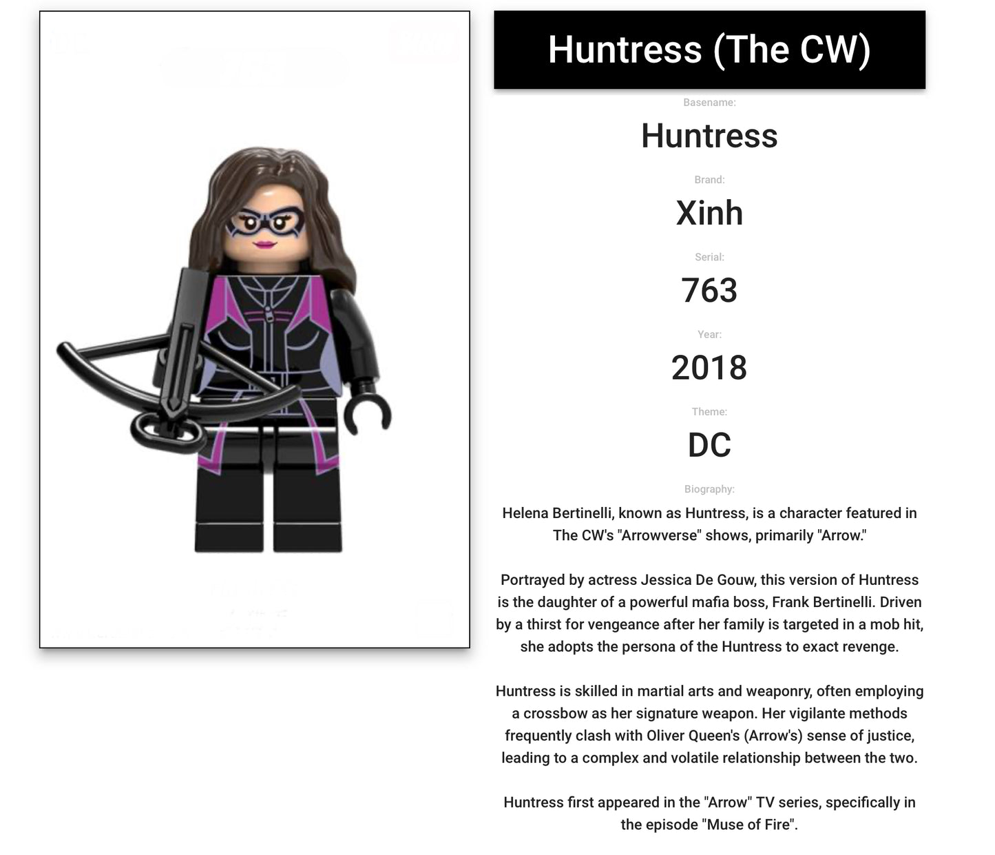 MINIFIGURE VINTAGE DC UNIVERS : HUNTRESS (2018)custom