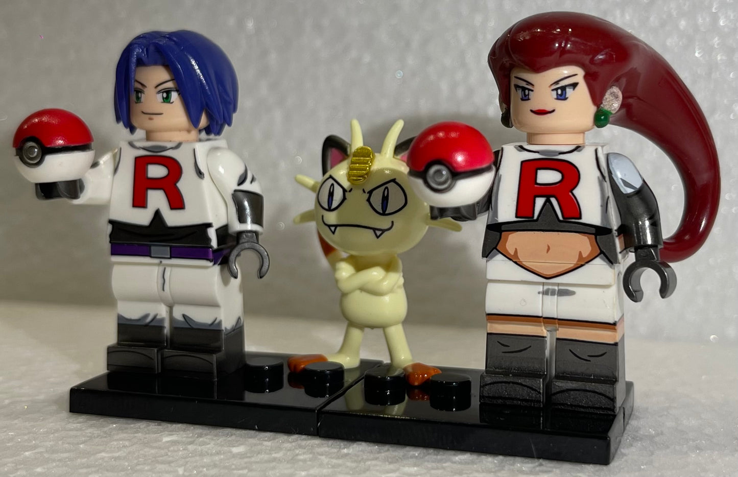 "INTROUVABLE " ♥️♥️MINIFIGURES POKEMON LA TEAM ROCKET : Le trio Jessie, James et Miaouss ♥️♥️custom TOP2023/24