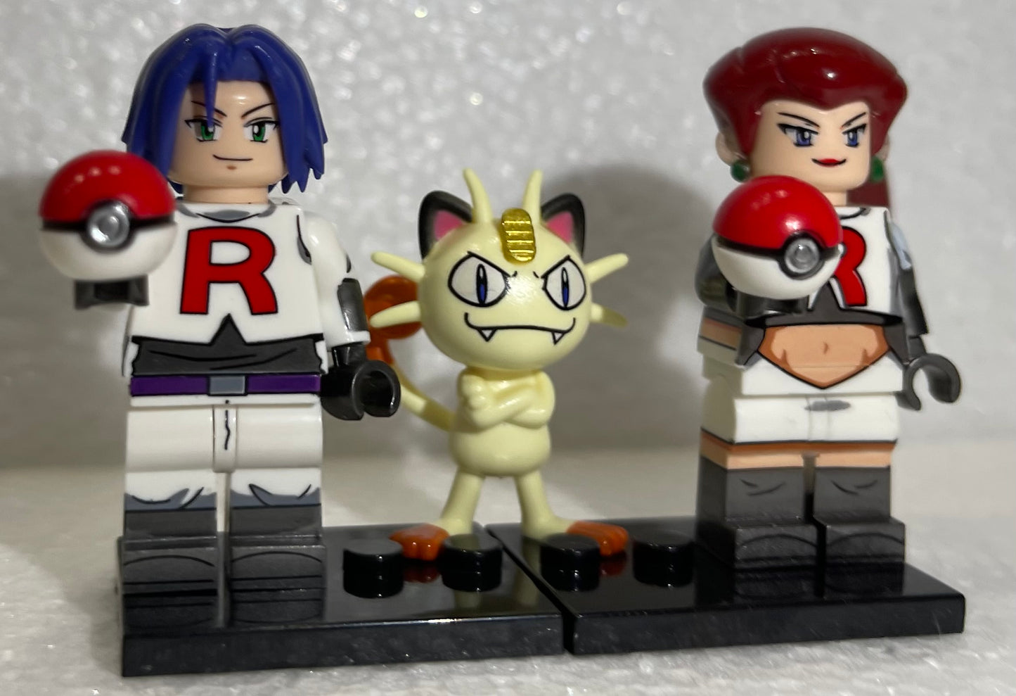 "INTROUVABLE " ♥️♥️MINIFIGURES POKEMON LA TEAM ROCKET : Le trio Jessie, James et Miaouss ♥️♥️custom TOP2023/24